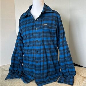 COLUMBIA WOMENS SOFT PLAID FLANNEL BLUE BUTTON UP SHIRT XS